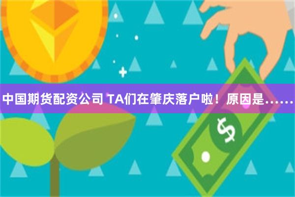 中国期货配资公司 TA们在肇庆落户啦！原因是……